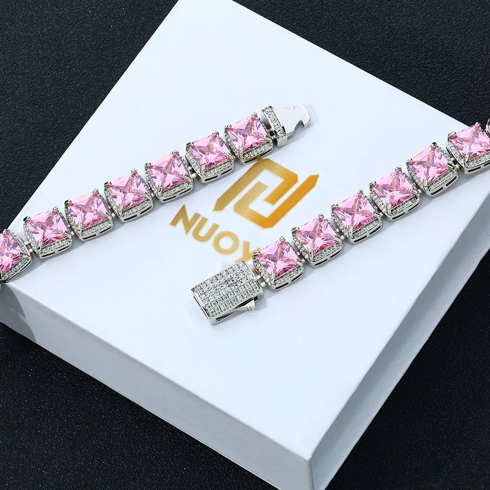 Tennis Chain Necklace Iced Out Pink Princess Cut