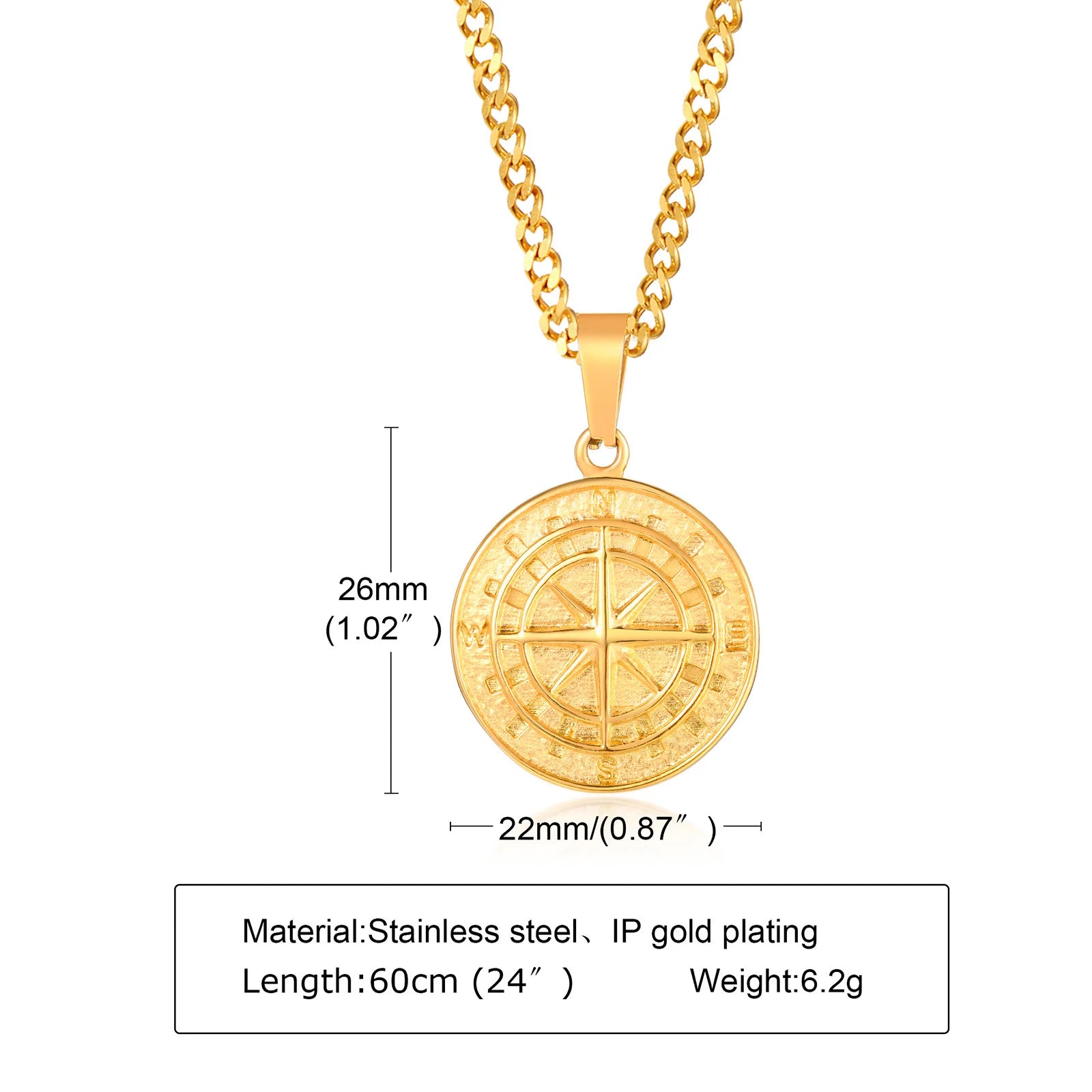 Men's Stylish Gold Color Necklace, Stainless Steel Geometric Cross Pendant Necklace, Vintage Fashion Jewelry Gift to