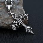 Flame Cross Pendant Necklace — Stainless Steel