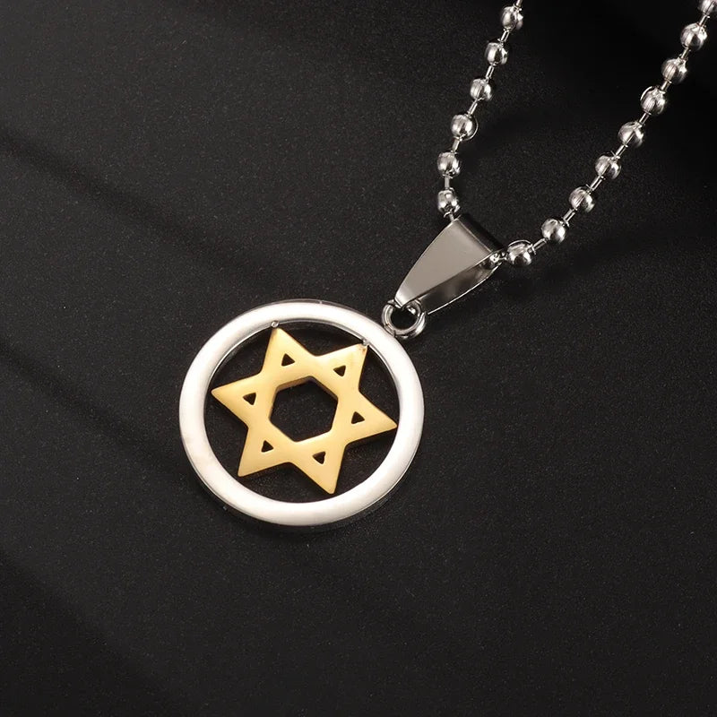 Hamsa Hands of Fatima Hebrew Pendant Stainless Steel Jerusalem Star of David Necklace Women's Jewish Jewelry