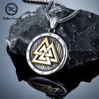 Norse Mythology Valknut Vikings Shield Necklaces Men's Vintage Nordic Runes Amulet Pendant Stainless Steel Scandinavian Jewelry