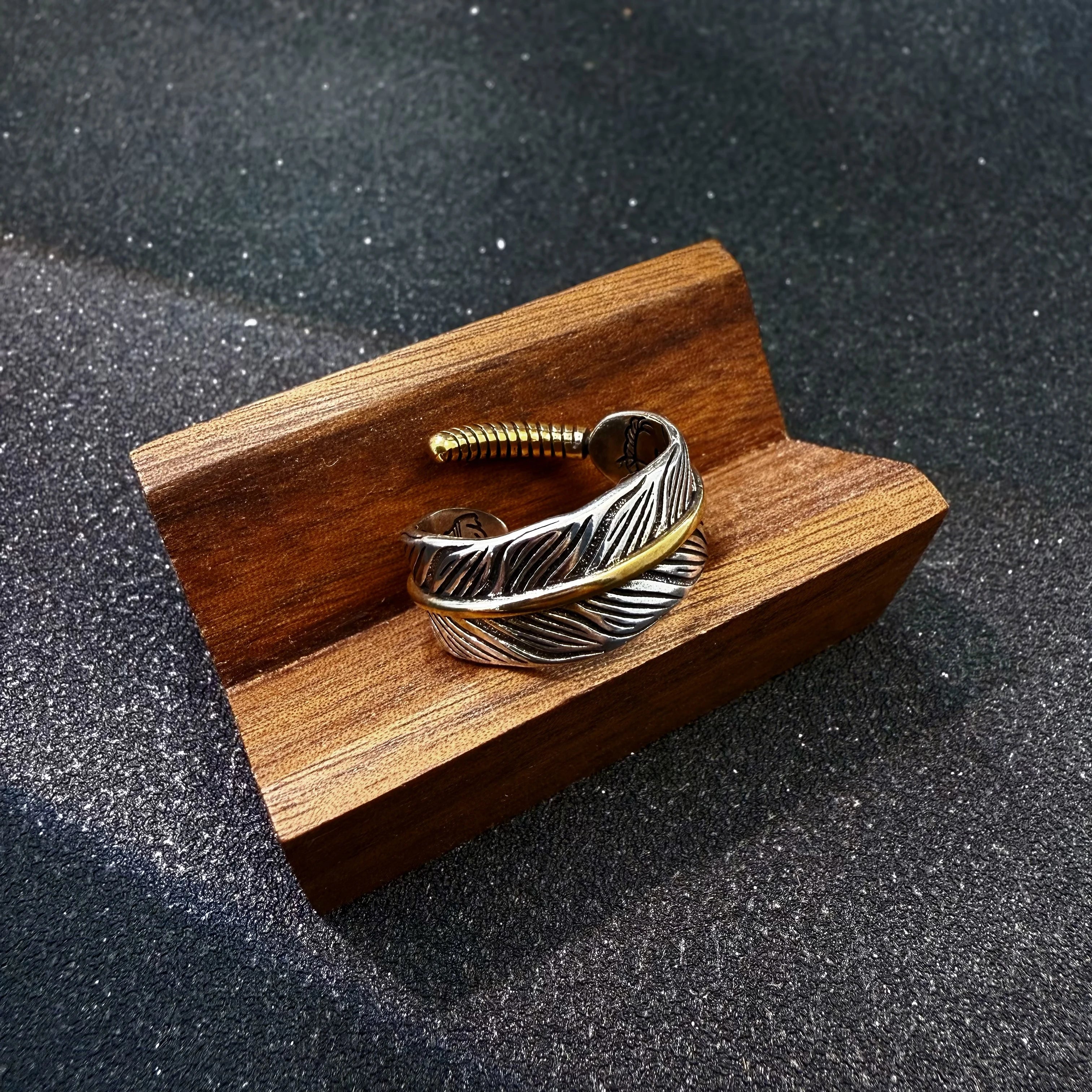Golden Feather Open Ring — Copper