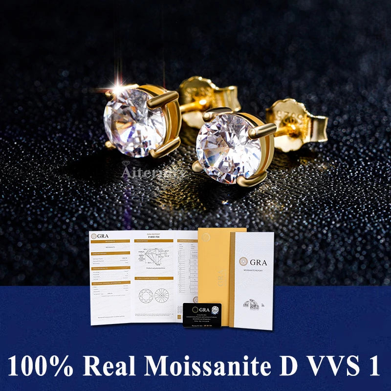 Moissanite Studs Earrings Pass Diamond tester Pen For Men Women 18K Platinum Plated Bride Wedding Gemstone 925 Silver Earrings
