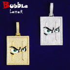 Bubble Letter Iced Out Bird Eye Dog Tag Necklace Pendant for Men Real Gold Plated 5A Cubic Zirconia Hip Hop Jewelry