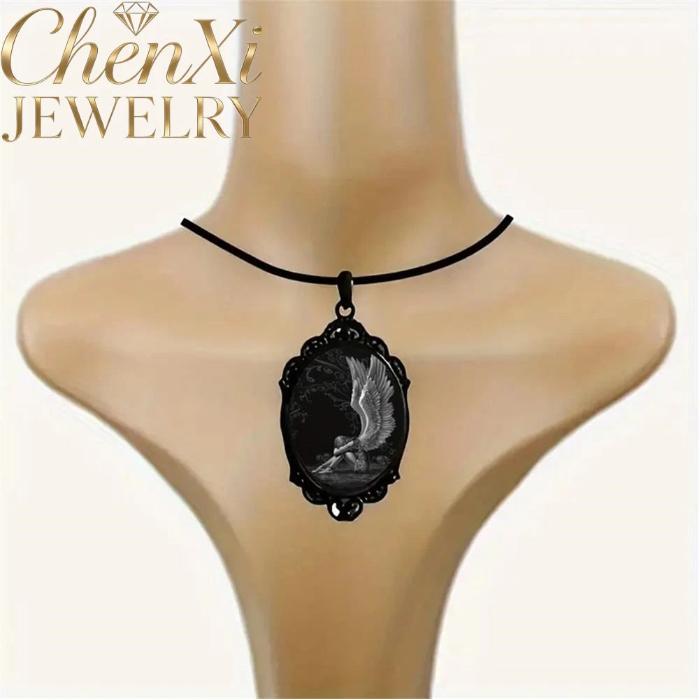 High-End Angel Wings Elliptical Lace Glass Pendant Luxury Quality Fashion Jewelry Exquisite Elegant Charms Popular