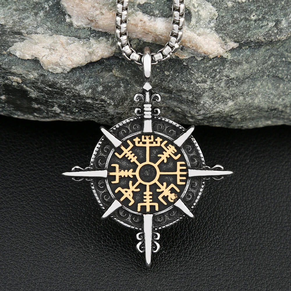 Viking Vegvisir Compass Pendant — Stainless