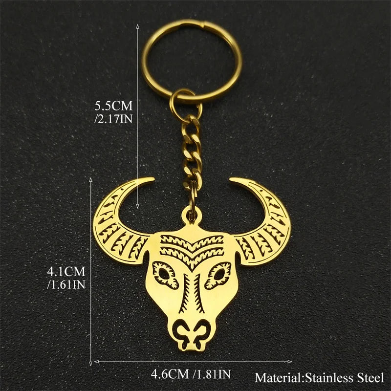 Bull Skull Taurus Zodiac Keychain — Stainless Steel