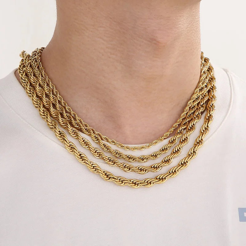 Twist Rope Chain Necklace 2-8mm — Gold