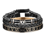 Luxury Set Enamel Eye Bracelet Roman Bracelet Royal Crown Charm Men Stainless Steel Geometry Pulseiras Open Adjustable