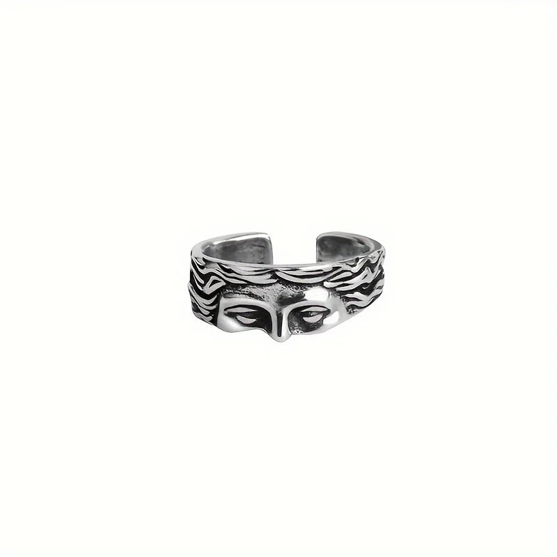 Rings For Men Creative Venus Mask Ring, Retro Thai Silver Relief With Adjustable Opening Ring Confessing Gift