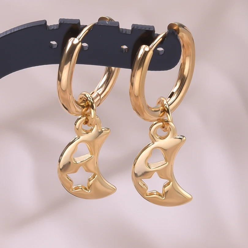 Moon Dangle Huggie Hoop Earrings, Multi-Style — Stainless Steel