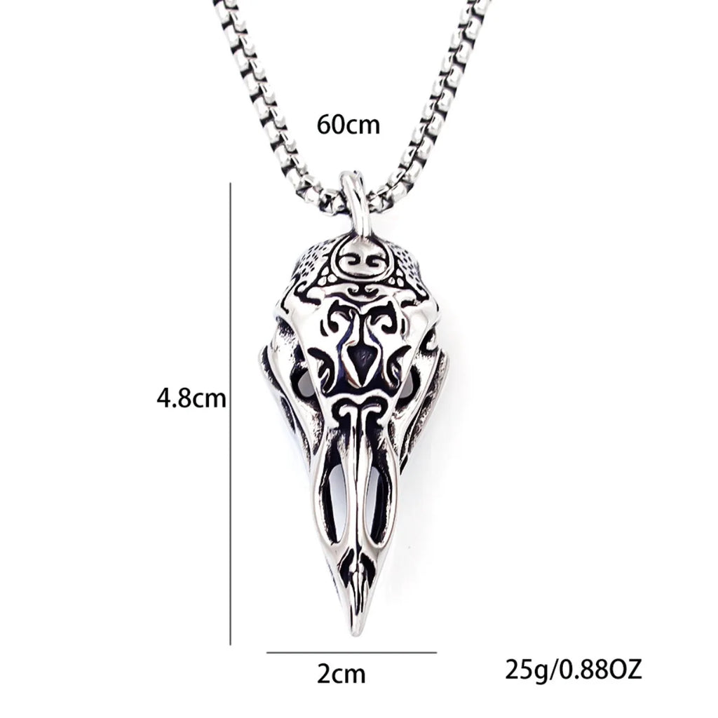 Nordic Crow Skull Pendant Necklace, Retro Animal Jewelry for Men, Lucky Amulet Gift, Viking Style