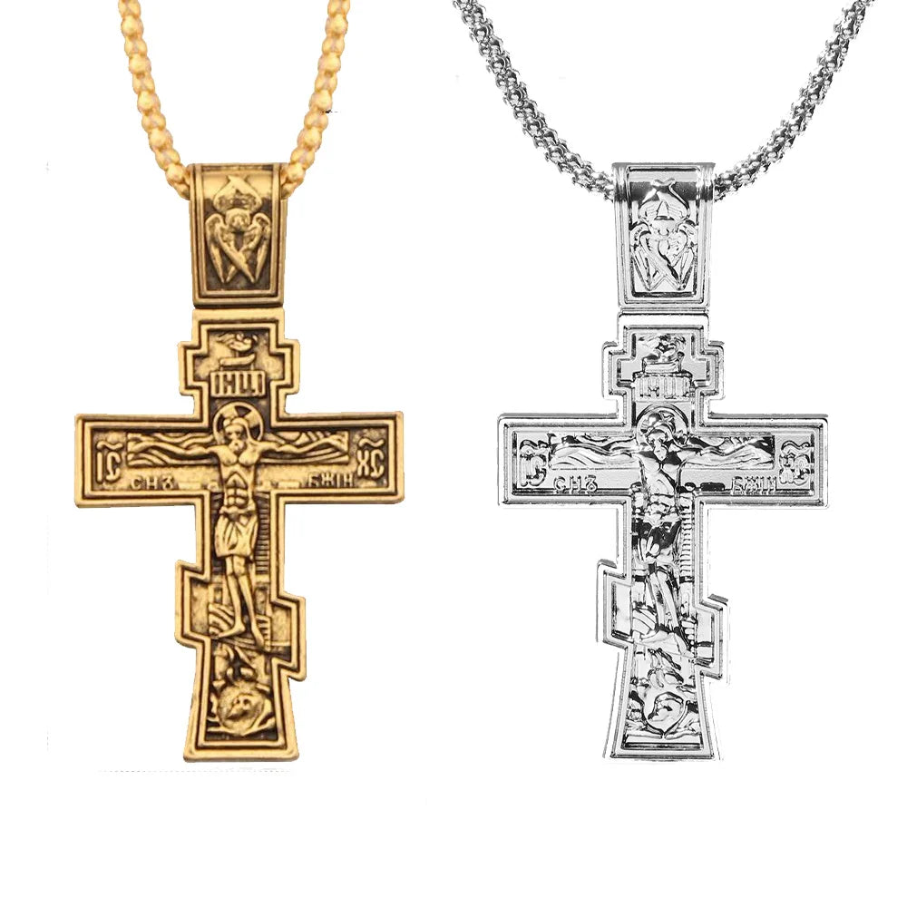 Movie John Wick Jesus Cross Necklace Crucifix Eastern Orthodox Prayer Big Pendant For Men Women Jewelry Accessories