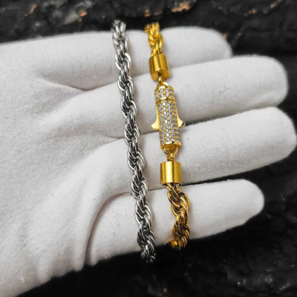 Rope Bracelet Iced Out Stainless Steel 6MM