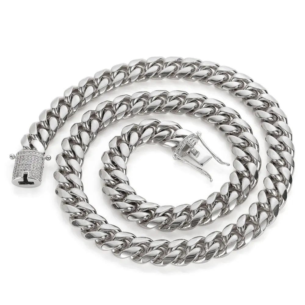 Iced Out Cuban Chain Necklace Stainless Steel Miami