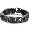 Punk Skull Bracelet Men's Black Stainless Steel Vintage Cuban Link Chain Bracelet with Skulls Spring Clasp Gothic Biker