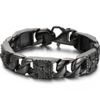 Punk Skull Bracelet Men's Black Stainless Steel Vintage Cuban Link Chain Bracelet with Skulls Spring Clasp Gothic Biker