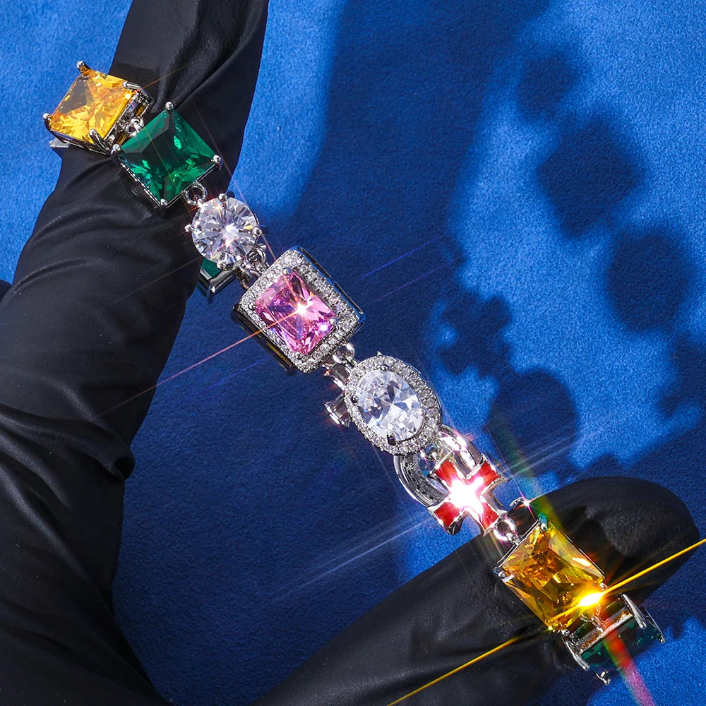 Cross Iced Out Gemstone Bracelet Stainless Steel