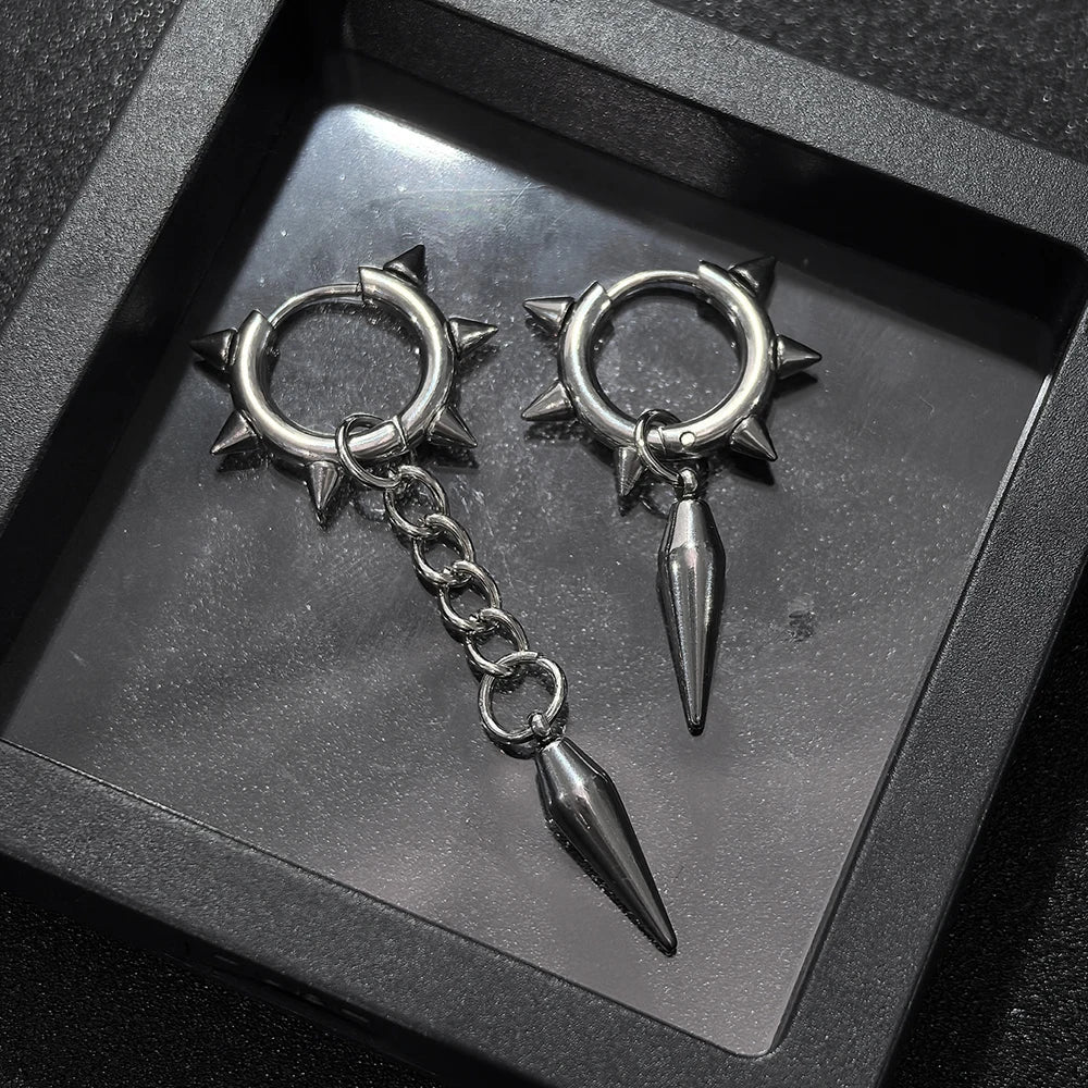 Punk Gothic Spike Asymmetric Dangle Hoop Earrings