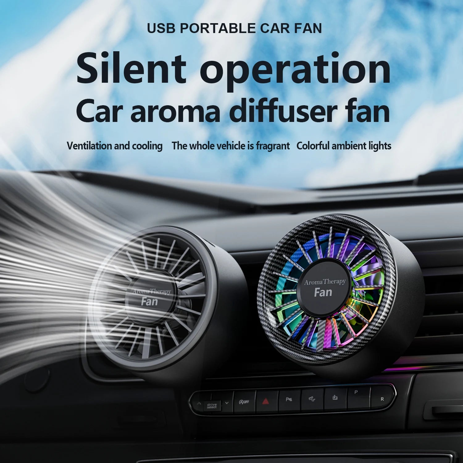 Car aromatherapy fan high wind clip fan can add essential oil USB small fan car accessories gift