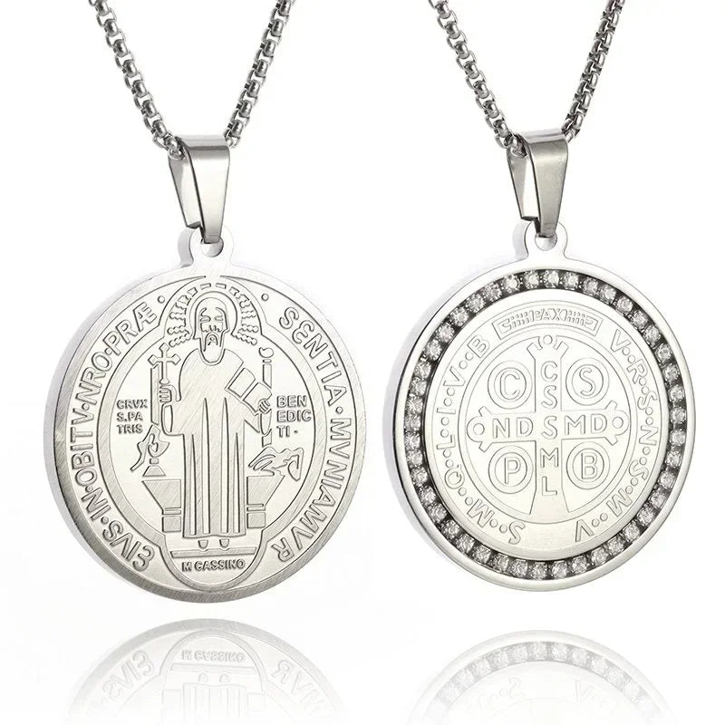 Hip Hop Iced Out San Benito San Benito Holy Medal Pendant Jesus Necklace Religious Amulet Jewelry for Men and Women