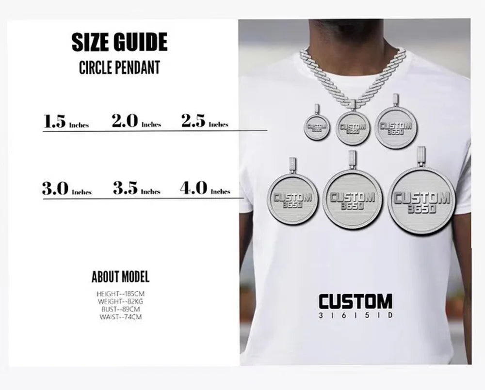 Iced Out Letter Pendant Necklace Round 8CM