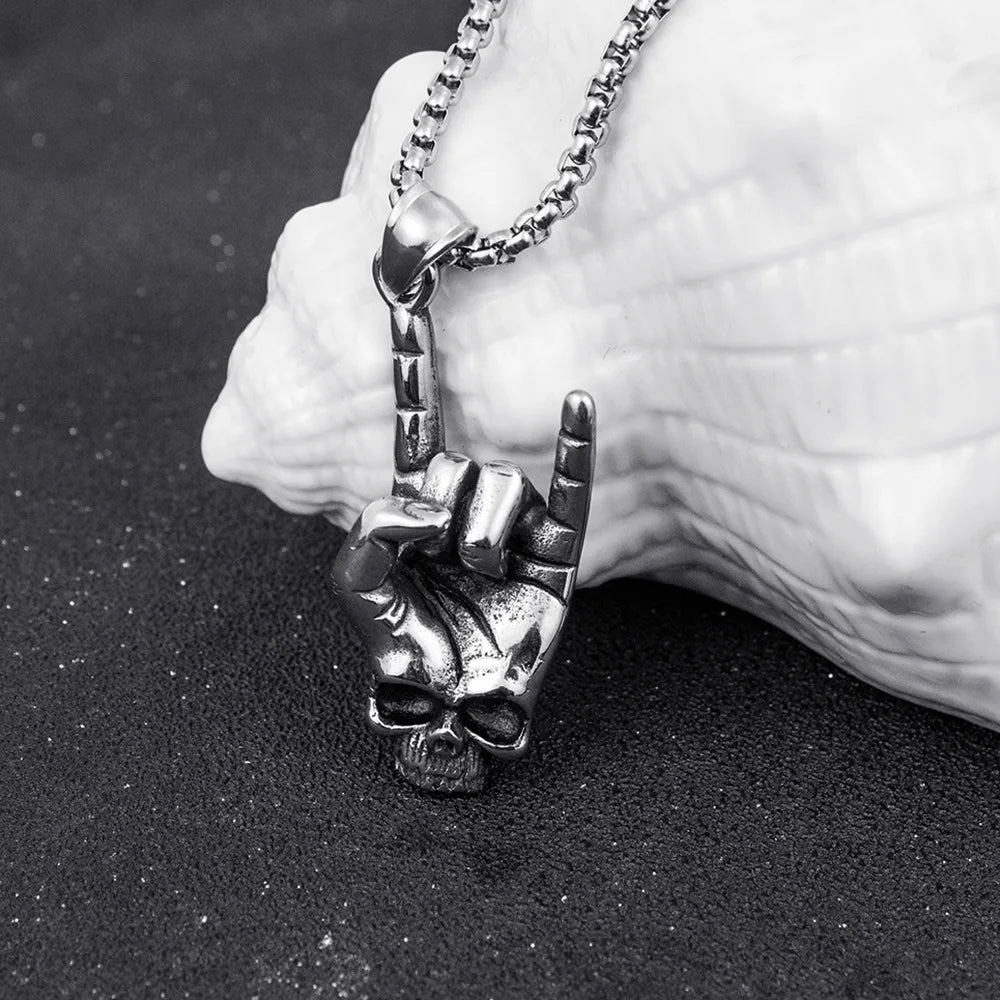 Silver Skull Love You Pendant Necklace Statement