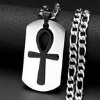 Egyptian Removable Ankh Cross Hollow Dog Tag Pendant Necklaces for Women Men Stainless Steel Egypt Two-Tone Chain Jewelry Gift