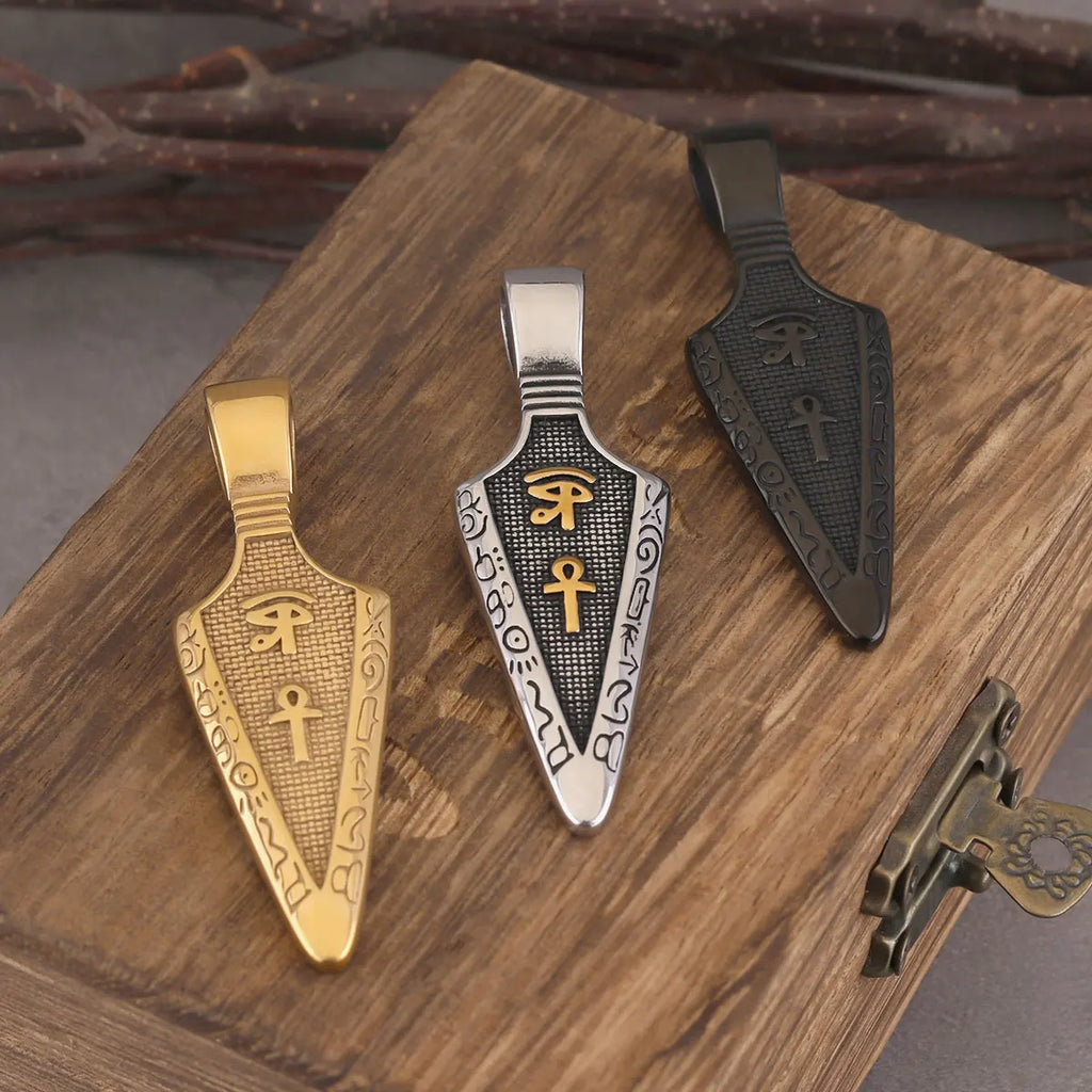 Viking Rune Spear Pendant Necklace Men's Punk Hip Hop Stainless Steel Gold Black Color Eye of Horus Amulet Necklace