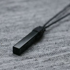 Unisex Natural Black Obsidian Rectangle Pendant Necklace Simple Black Wax Rope Adjustable Length Suitable for Men And Women Idea