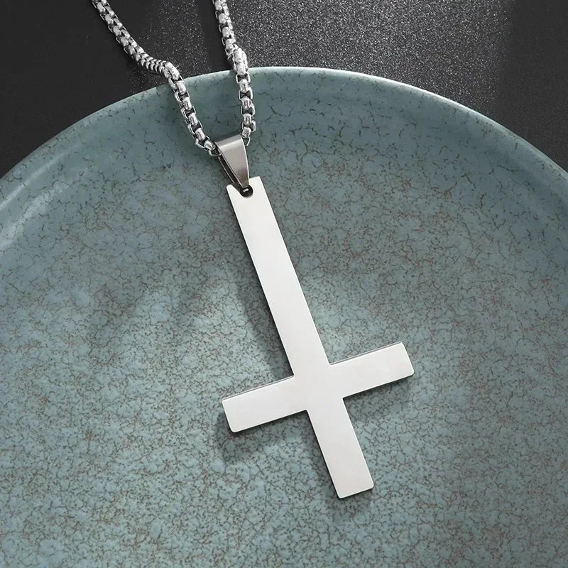 Inverted Cross Stainless Steel Pendant Necklace