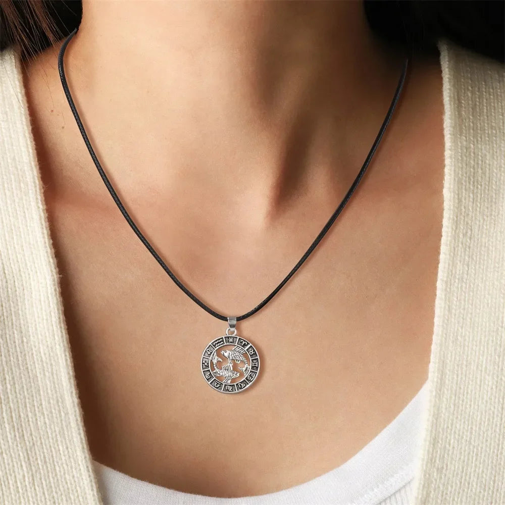 12 Horoscope Pendant Necklace For Women Men Silver Color Aries Leo 12 Constellations Zodiac Sign Necklaces Choker