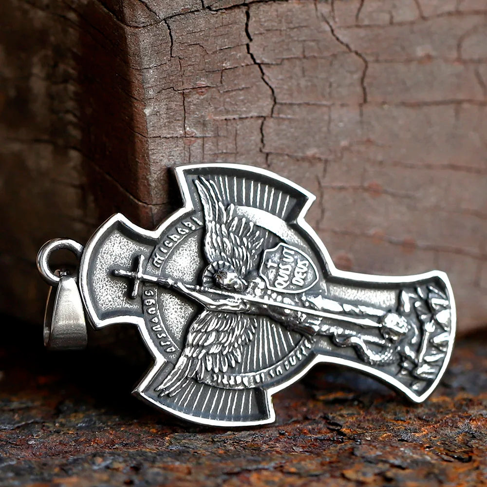 Vintage 2024 New Dropshipping Men's 316L Stainless Steel Saint Michael Pendant Necklace Lucky Chain Jewelry Man or Women Gift