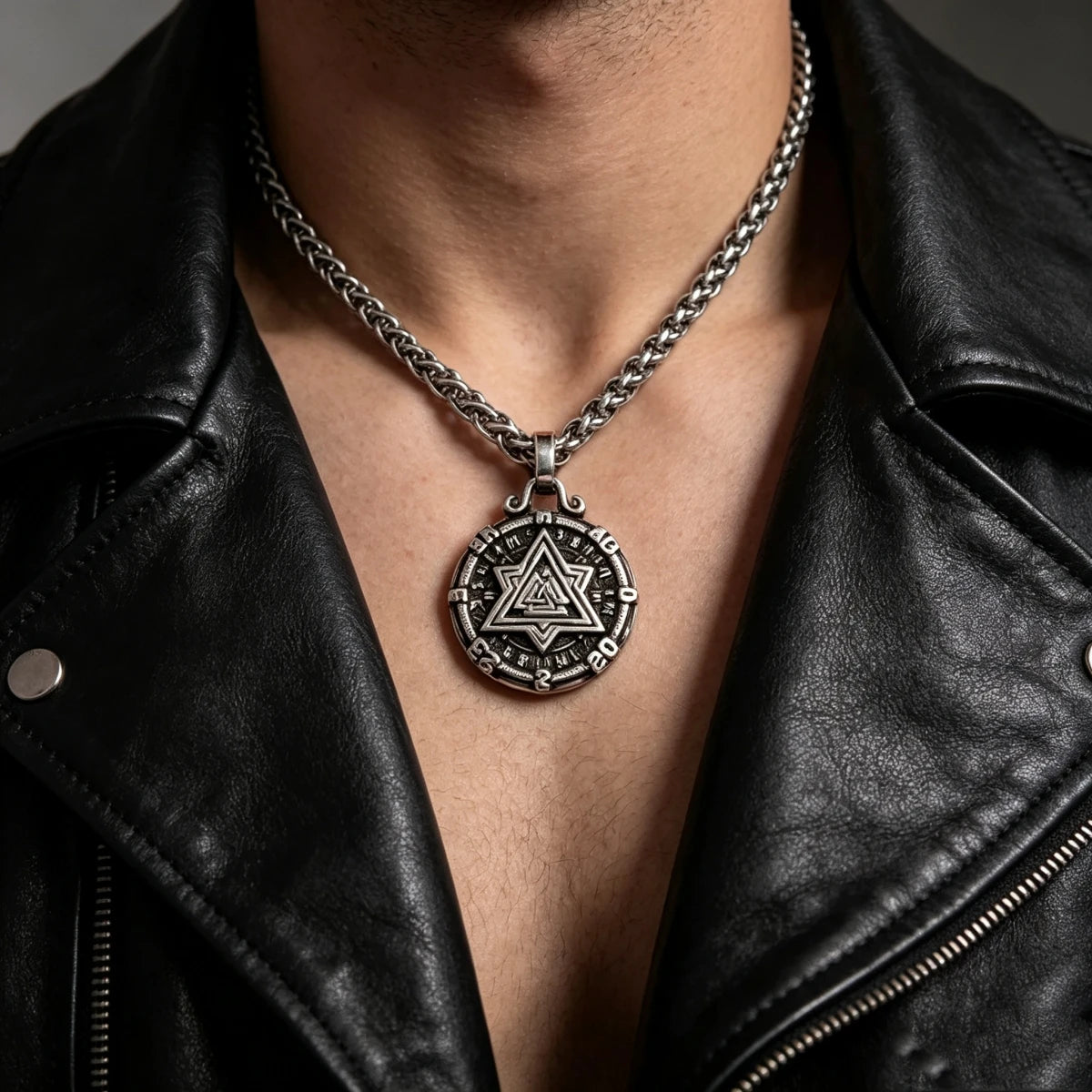 HNSP 316L Stainless Steel Viking Valknut Vegvisir Pendant Necklace For Men Vintage Double‑Sided Rune Compass Amulet
