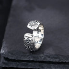 Retro Sun Wings Graffiti Ring for Men — Adjustable, Silver-Tone
