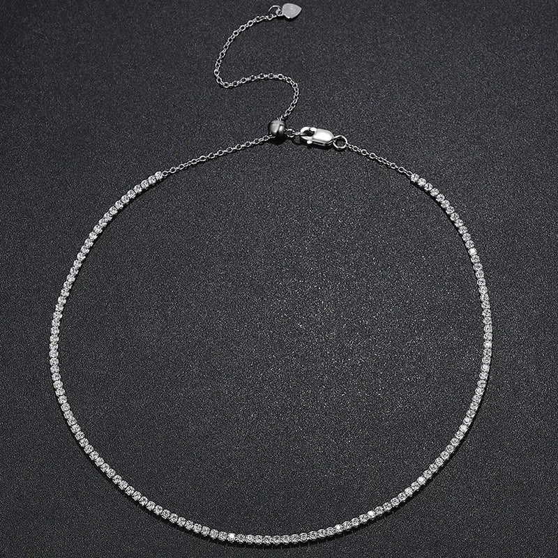 FEOBUR 2mm Moissanite Tennis Necklaces for Women S925 Silver Plated 18K Gold Adjustable Choker Full Diamond Neck Chain