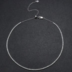 FEOBUR 2mm Moissanite Tennis Necklaces for Women S925 Silver Plated 18K Gold Adjustable Choker Full Diamond Neck Chain