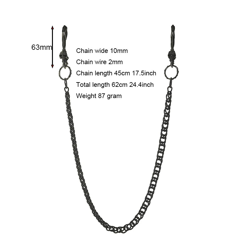 24 Inch Hip Pop Gunmetal Black Wallet Pants Biker Jean 10mm Curl Chain Large Skull Blet U Hook Gift for Friend EDC FOB