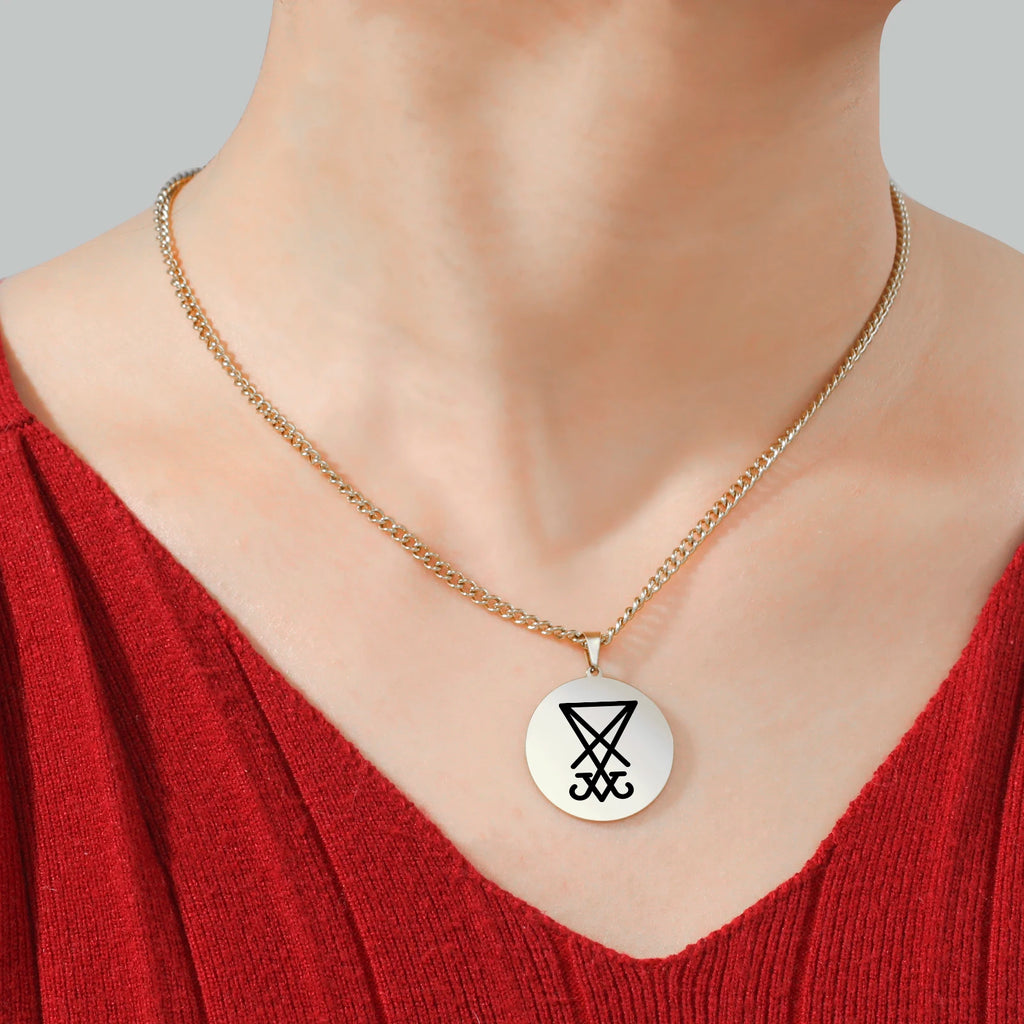 Sigil Of Lucifer Pendant Necklace Stainless Steel Seal Of Satan Satanic 2023 New Fashion Amulet Necklace Jewelry for