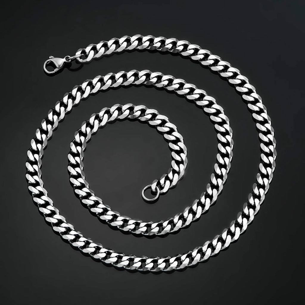 Cuban Link Chains Stainless Steel Classic Men Boy Curb Chunky Silver Color Necklace 3.6mm to 11mm 14 to 30 Inches