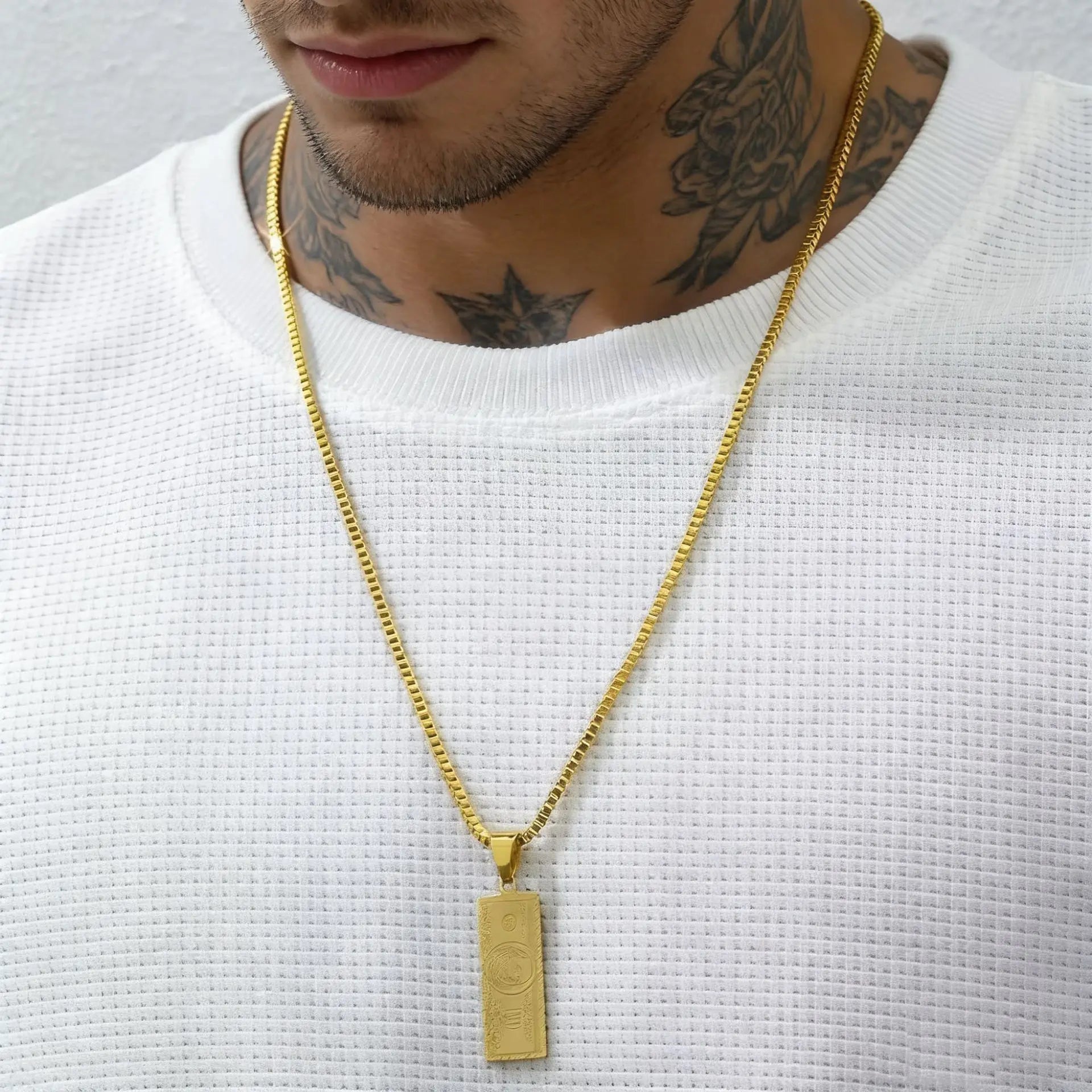 Luxury 24K 9999 Pure Gold real gold Dollar Small Banknote Pendant Men's Necklace
