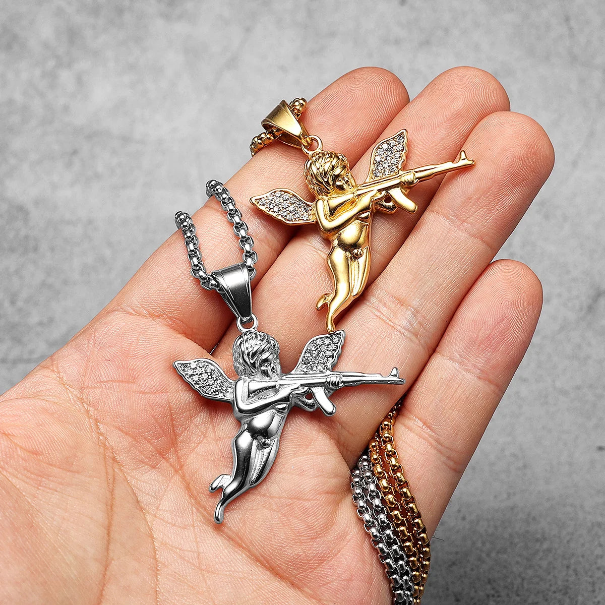 Angel AK47 Pendant Necklace — Stainless Steel