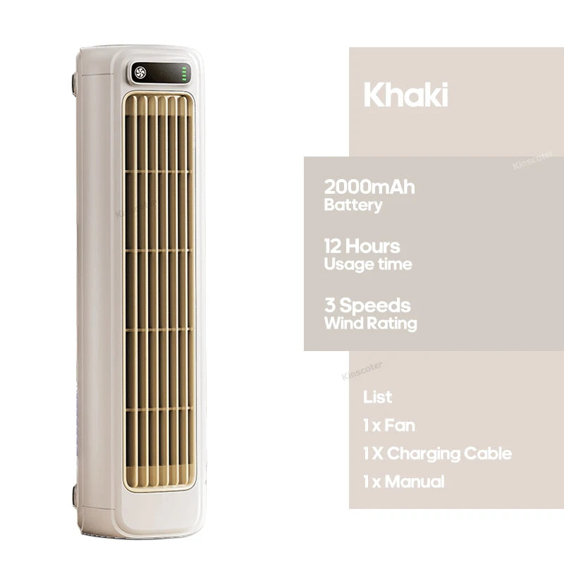 KINSCOTER Portable Air Conditioner Fan 2000mAh Quiet Desktop Tower Fan Wall Non-drilling Circulating Fan 3 Speeds