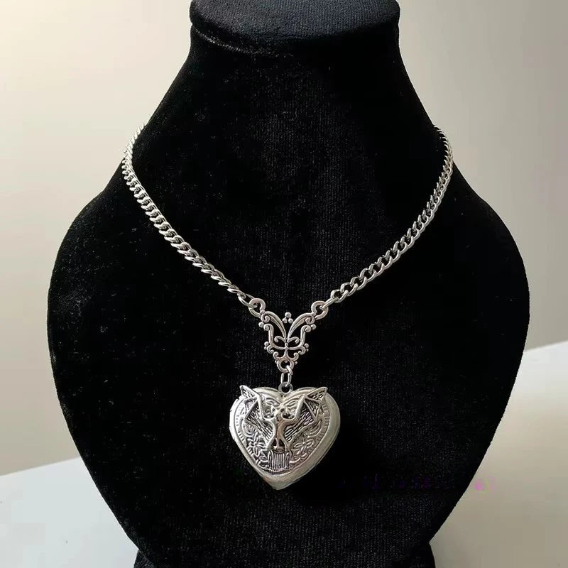 Gothic Bat Locket Pendant Necklace — Stainless Steel