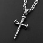 Vintage Nail Spike Cross Pendant Necklace — Stainless Steel