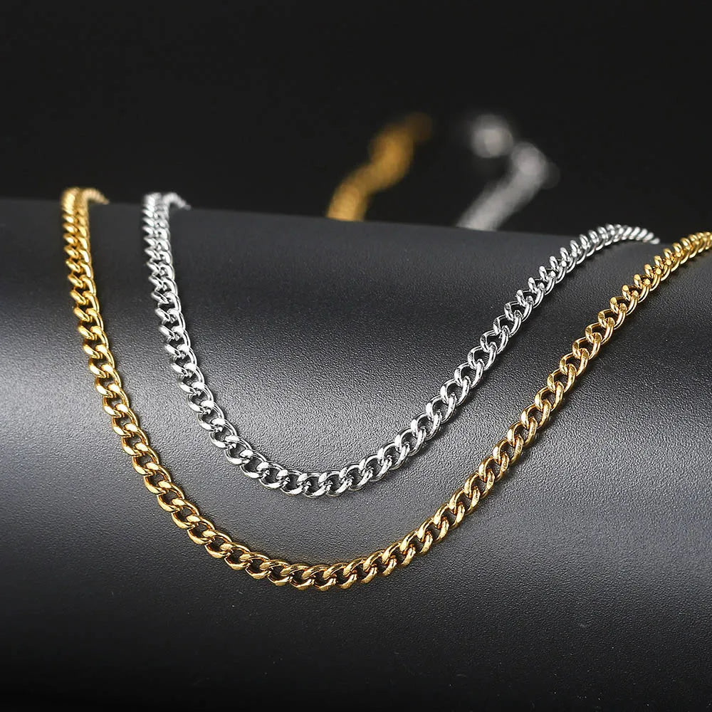 Silver Cuban Chain Necklace Stainless Steel 3/5MM