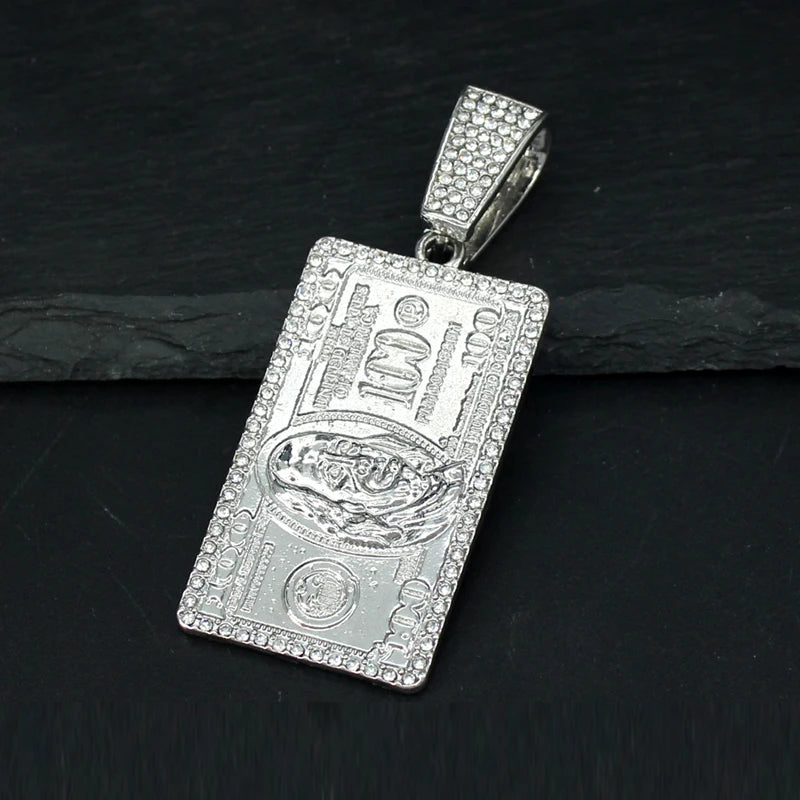 Women Men Hip Hop Jewelry Bling Rhinestone Dollar Sign Money Bag One Hundred Dollar Pendant For Iced Out Necklace Jewellery
