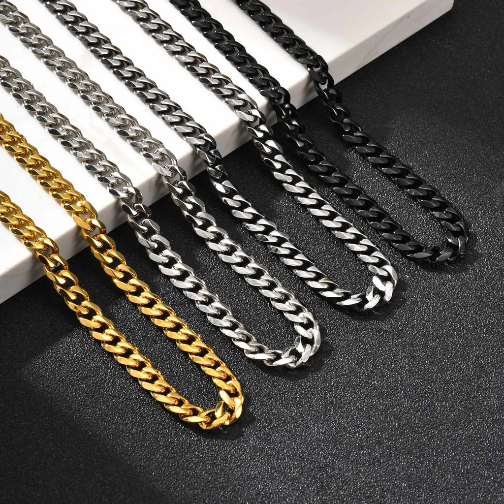 3/5/7mm Stainless Steel Cuban Link Chain Stainless Steel Necklace, Punk Hip-hop Choker for Men, Fashion Jewelry Accessories