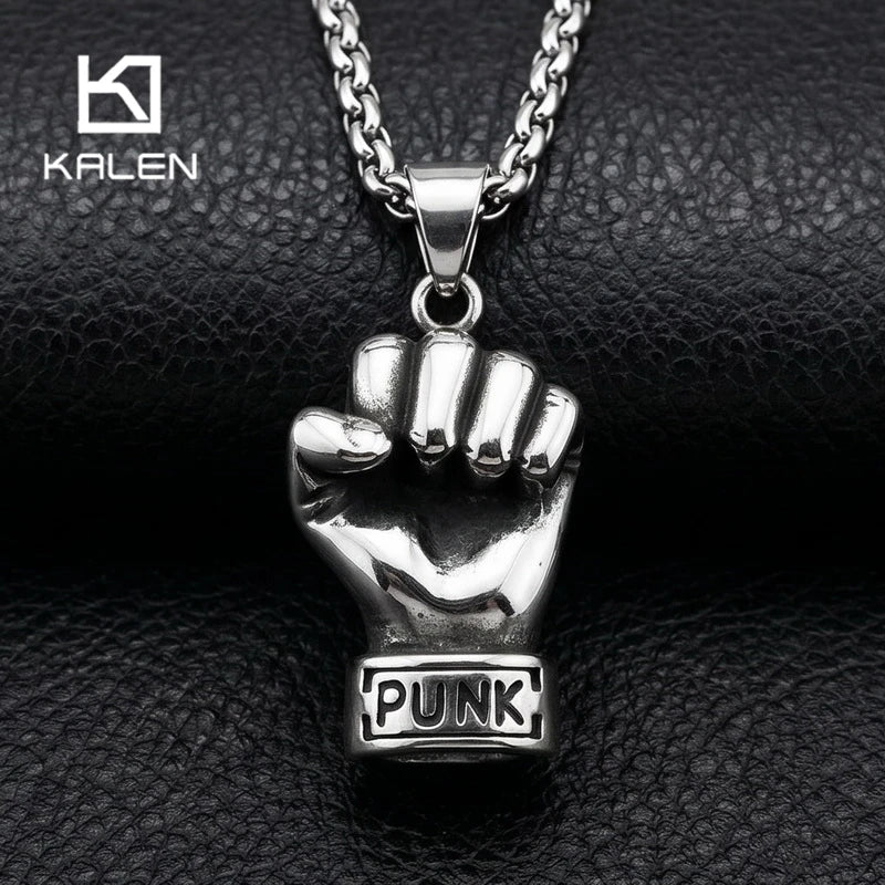 Vintage Stainless Steel Fist Hand Pendant Necklace for Men Punk Rock Sports Party Jewelry Statement Anniversary Gifts