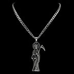 Holy Saint Death Santa Muerte Grim Reaper Pendant Necklace for Women Men Stainless Steel Silver Color Sickle Skull Jewelry Gift